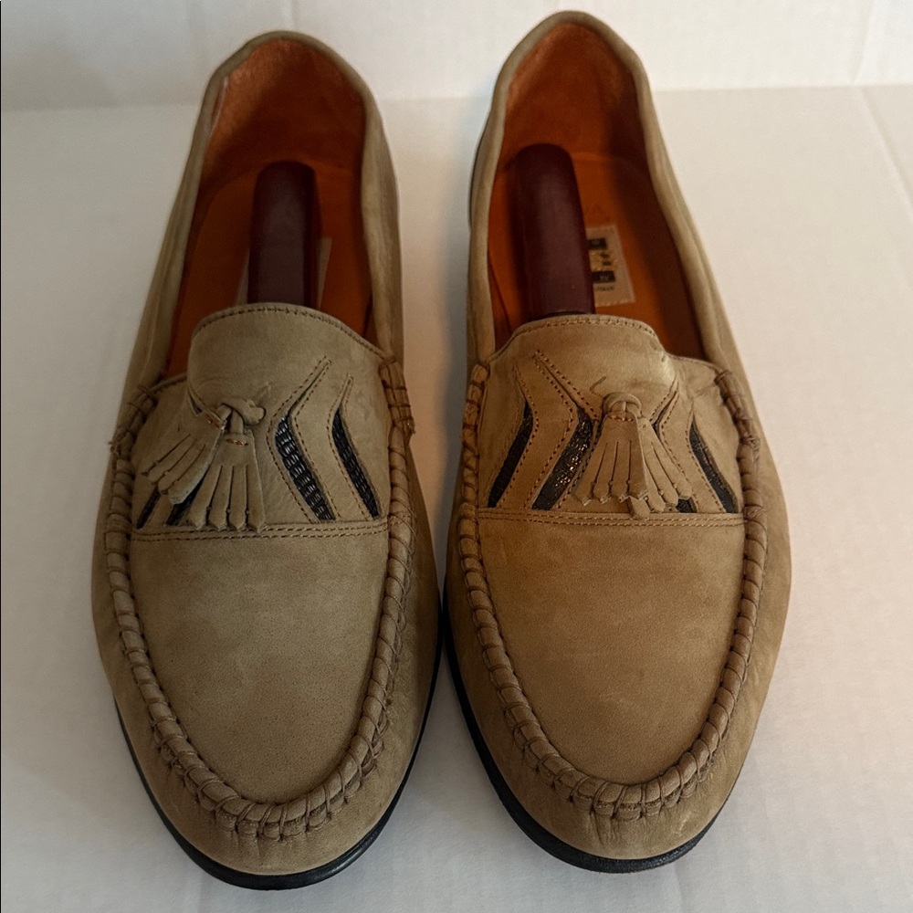 David Eden Aviva Genuine Lizard Elegant Brown Tassel Loafers for Men Sz 14